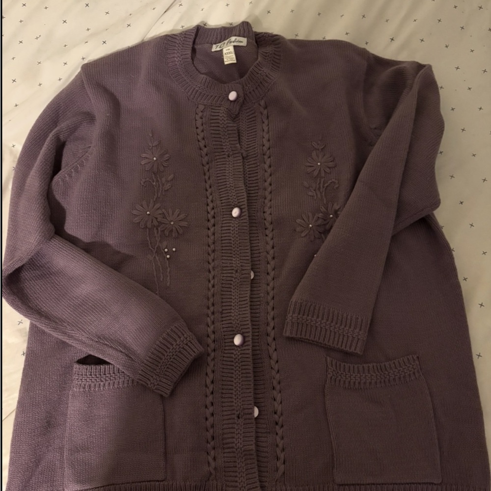 Embroidered Floral Purple Women's Sweater